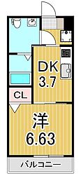 アーバンパーク六町 1DKの間取図画像