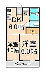 第三日東ハイツ 2DKの間取図画像
