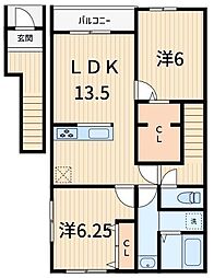 リーブルファイン足立花畑 2LDKの間取図画像