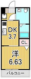 アーバンパーク六町 1DKの間取図画像
