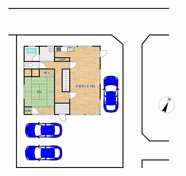 【区画図】角地に建っているので、住みやすい立地です。敷地が約80坪ありますので、駐車スペースに余裕があります。
