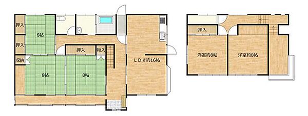 【リフォーム済】間取りは5ＬＤＫです。収納は各居室にあります。部屋数十分、趣味に仕事に幅広くお使いいただけます。2世帯にもお勧めです。