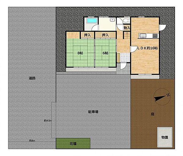 【リフォーム済】外構図です。駐車3台分以上とお庭がスペースがあるのが嬉しいですね。