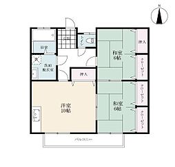 赤穂山コーポ 2階2LDKの間取り