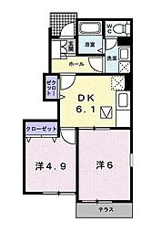 サンクレメント 1階2DKの間取り