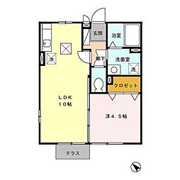 フレスコート・Ｔ 2階1LDKの間取り