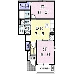 サリーチェ武雄A 2DKの間取図画像