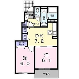 プロムナード1 2DKの間取図画像