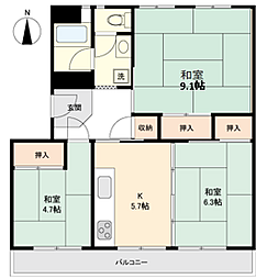 若山台第一住宅33号棟 3DKの間取図画像