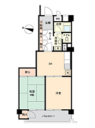 六甲台ハウス2号棟 2DKの間取図画像
