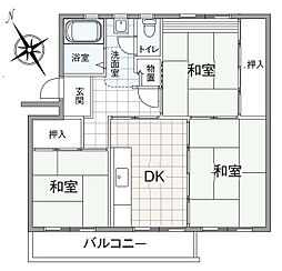 油山団地9棟 3Kの間取図画像