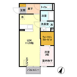 ウィットＳ鳥羽 2階1LDKの間取り