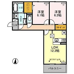 ガーネット 1階2LDKの間取り
