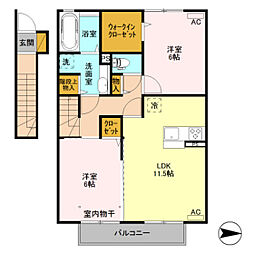 グランテラス高井 2階2LDKの間取り