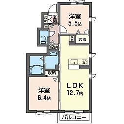 ソレイユ　デ　プランタン 1階2LDKの間取り