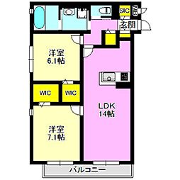 ユアメゾン　神楽 1階2LDKの間取り