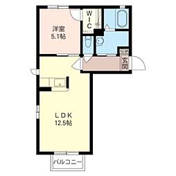 イーストフィールド 1階1LDKの間取り