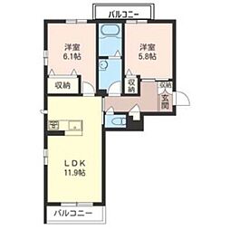 ＴＳヴィラ元総社 3階2LDKの間取り