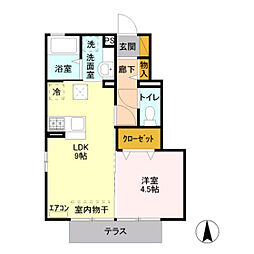 エトワール・ベガ 102 1階1LDKの間取り