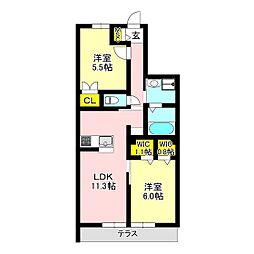 グリシーナ前橋 2LDKの間取図画像