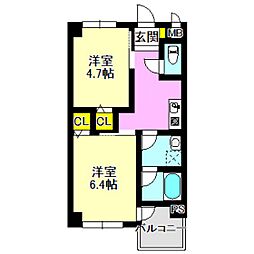 千代田シティハウス 2Kの間取図画像