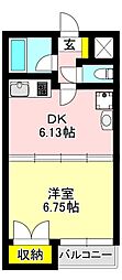 ベルコート松並木 1DKの間取図画像