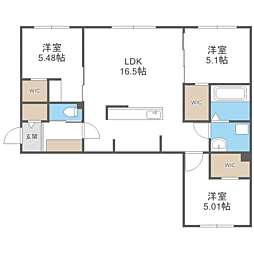 仮）アーバス南円山 3階3LDKの間取り