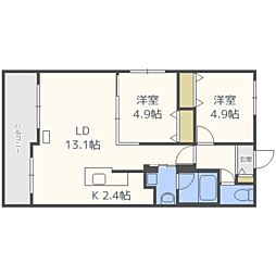 BlancShard東屯田通り 2LDKの間取図画像