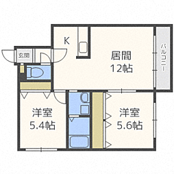 SUNLINE山鼻 2LDKの間取図画像