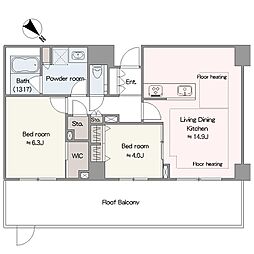 ブランズ六本木 2LDKの間取図画像