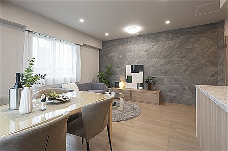 キッチン前にダイニングテーブルを配置すると、配膳や片付けがスムーズに。調理や片付けをしながらの会話もしやすく、コミュニケーションが取りやすい空間です。