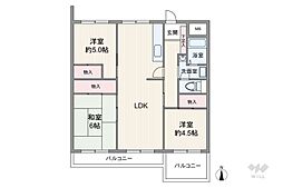 鹿子コーポ 3DKの間取図画像