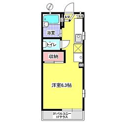 チェリーハイツ 2階ワンルームの間取り