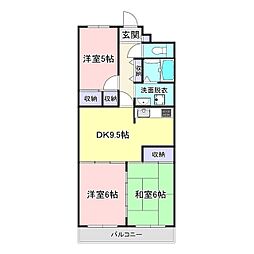ローズハイツ野田愛宕A棟 3DKの間取図画像