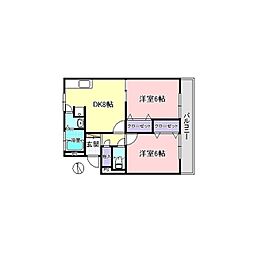シティハイム愛宕 2DKの間取図画像