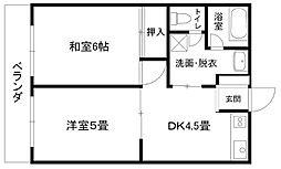レジデンスアマダ 2DKの間取図画像