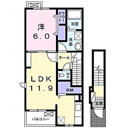 メゾンソレイユ2A 1LDKの間取図画像