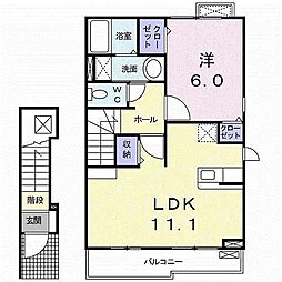 プラシードC 1LDKの間取図画像