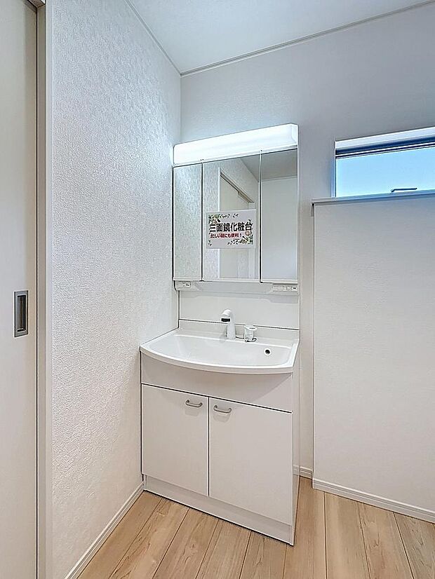 ミラーの中にも収納があり、歯ブラシやヘアケア用品が収まります