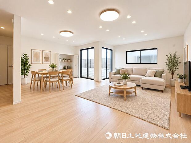 LDK24.4帖!大きな家具を置いたり、お子様が遊ぶスペースもある広々としたリビング!※本画像はCGで作成しており、実際の現地には家具は置かれておりません。また、価格に家具は含まれておりません。