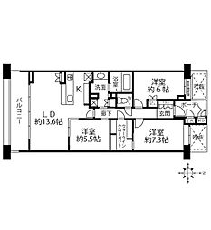 アルス武蔵小杉 5階3LDKの間取り