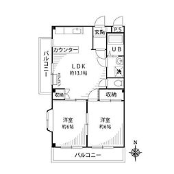 サニーハイム A 3階2LDKの間取り