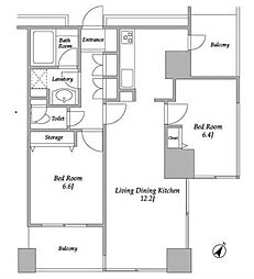 プラザタワー勝どき 19階2LDKの間取り