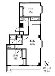 グランドキャッスル学芸大 1階2LDKの間取り