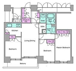 レジディアタワー目黒不動前 20階3LDKの間取り