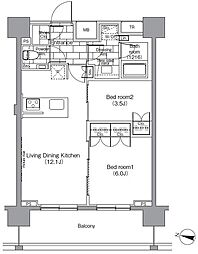 パークハビオ恵比寿 14階2LDKの間取り