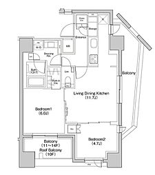 ザ・パークハビオ荏原中延プレイス 10階2LDKの間取り