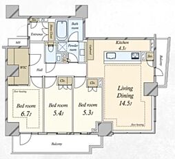 ザ・パークハウス三田ガーデン タワー棟 11階3LDKの間取り