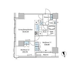 ベルファース芝浦タワー 27階2LDKの間取り