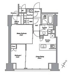 東京メトロ南北線 白金高輪駅 徒歩1分の賃貸マンション 11階2LDKの間取り